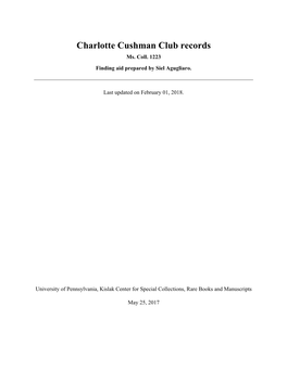 Charlotte Cushman Club Records Ms