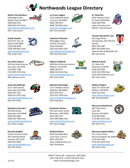 Northwoods League Directory