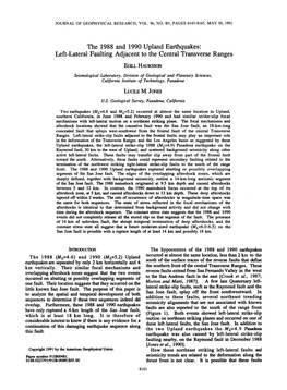 The 1988 and 1990 Upland Earthquakes Leftlateral Faulting