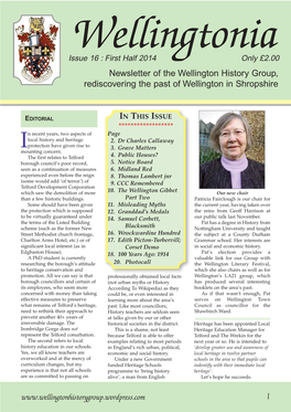 Newsletter of the Wellington History Group, Rediscovering the Past of Wellington in Shropshire