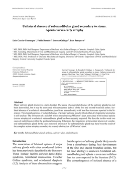 Unilateral Absence of Submandibular Gland Secondary to Stones. Aplasia Versus Early Atrophy