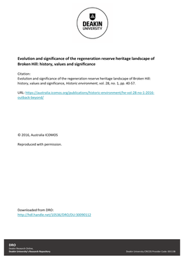 Evolution and Significance of the Regeneration Reserve Heritage Landscape of Broken Hill: History, Values and Significance