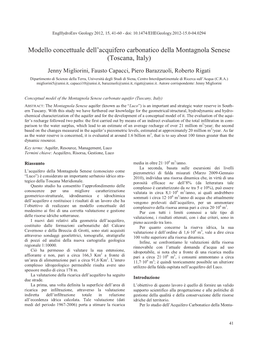 Modello Concettuale Dell'acquifero Carbonatico Della Montagnola Senese