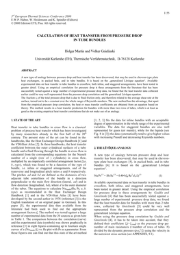 Calculation of Heat Transfer from Pressure Drop in Tube Bundles