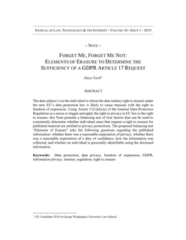 Elements of Erasure to Determine the Sufficiency of a Gdpr Article 17 Request