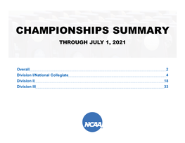 Championships Summary Through July 1, 2021