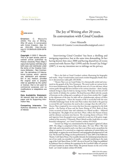 The Joy of Writing After 20 Years. in Conversation with Cónal Creedon