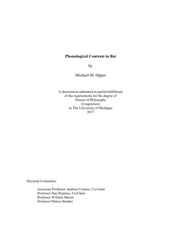 Phonological Contrast in Bai by Michael M. Opper