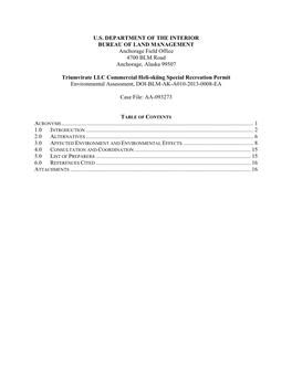 Triumvirate LLC Commercial Heli-Skiing Special Recreation Permit Environmental Assessment, DOI-BLM-AK-A010-2013-0008-EA