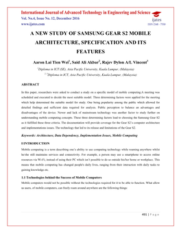 A New Study of Samsung Gear S2 Mobile Architecture, Specification and Its Features