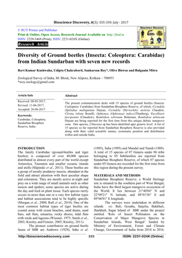 Diversity of Ground Beetles (Insecta: Coleoptera: Carabidae) from Indian Sundarban with Seven New Records