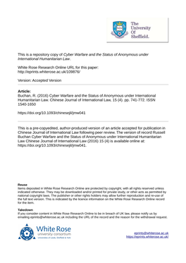 Cyber Warfare and the Status of Anonymous Under International Humanitarian Law