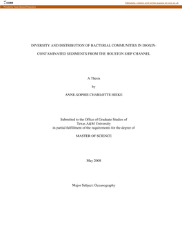 Diversity and Distribution of Bacterial Communities in Dioxin