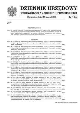 DZIENNIK URZĘDOWY WOJEWÓDZTWA ZACHODNIOPOMORSKIEGO Szczecin, Dnia 23 Maja 2005 R