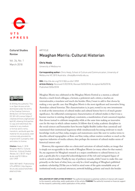 Meaghan Morris: Cultural Historian Vol