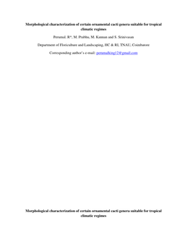 Morphological Characterization of Certain Ornamental Cacti Genera Suitable for Tropical Climatic Regimes