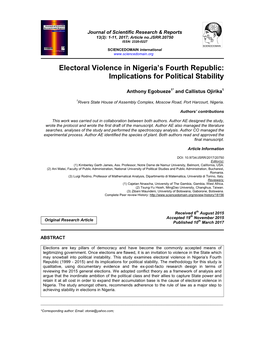 Electoral Violence in Nigeria's Fourth Republic: Implications for Political