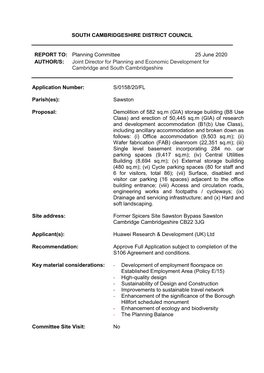 SOUTH CAMBRIDGESHIRE DISTRICT COUNCIL REPORT TO: Planning Committee 25 June 2020 AUTHOR/S: Joint Director for Planning and Econo