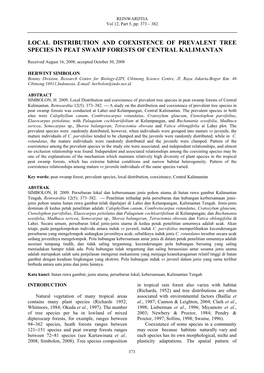 Local Distribution and Coexistence of Prevalent Tree Species in Peat Swamp Forests of Central Kalimantan