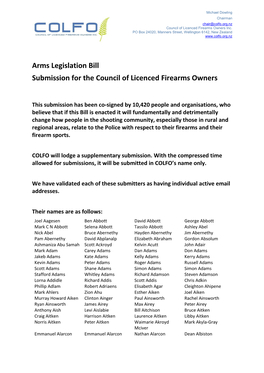 Arms Legislation Bill Submission for the Council of Licenced Firearms Owners