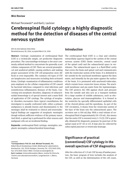 Cerebrospinal Fluid Cytology: a Highly Diagnostic Method for the Detection of Diseases of the Central Nervous System