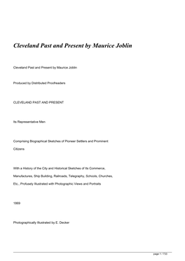 Cleveland Past and Present by Maurice Joblin&lt;/H1&gt;