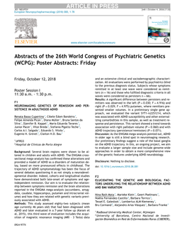 Abstracts of the 26Th World Congress of Psychiatric Genetics