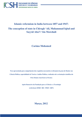 The Conception of State in Chiragh 'Ali, Muhammad Iqbal And