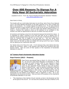 Over 400 Reasons to Signup for a Holy Hour of Eucharistic Adoration