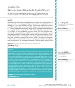Nizozemska Bolest U Bolivarijanskoj Republici Venezueli Dutch Disease in the Bolivarian Republic of Venezuela