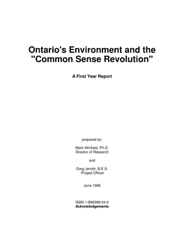 Ontario's Environment and the 