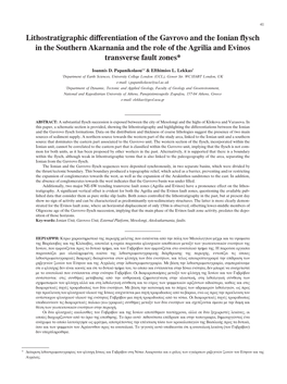 Lithostratigraphic Differentiation of the Gavrovo and the Ionian Flysch in the Southern Akarnania and the Role of the Agrilia and Evinos Transverse Fault Zones*