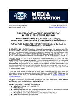 Fox Nascar at Talladega Superspeedway Quotes & Programming Schedule