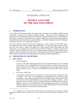 Source Analysis of the Old Testament