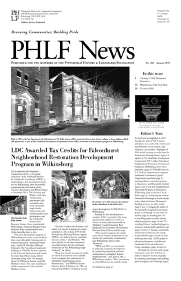 PHLF News January 2015 ADVOCACY COMMUNITY REVITALIZATION EASEMENTS EDUCATION & RESEARCH RURAL PRESERVATION