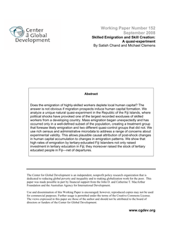 Skilled Emigration and Skill Creation: a Quasi-Experiment by Satish Chand and Michael Clemens