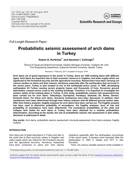 Probabilistic Seismic Assessment of Arch Dams in Turkey