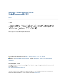 Digest of the Philadelphia College of Osteopathic Medicine (Winter 2013-2014) Philadelphia College of Osteopathic Medicine