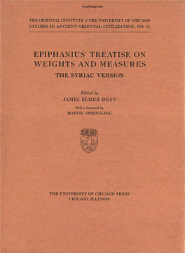 Epiphanius' Treatise on Weights and Measures the Syriac Version