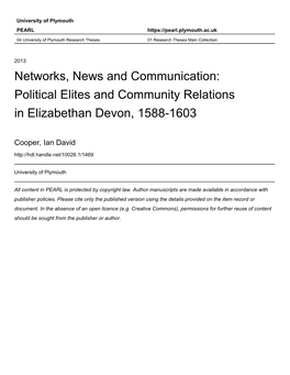 Political Elites and Community Relations in Elizabethan Devon, 1588-1603