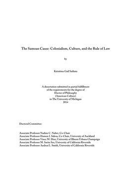 The Samoan Cause: Colonialism, Culture, and the Rule of Law