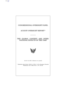 Congressional Oversight Panel August Oversight Report * the Global Context