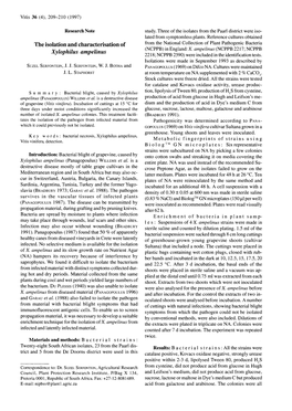 The Isolation and Characterisation of from the National Collection of Plant Pathogenic Bacteria (NCPPB) in England: X