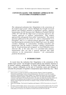 Contextualism: 'The Modern Approach to Statutory Interpretation'