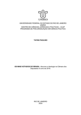 Universidade Federal Do Estado Do Rio De Janeiro Unirio Centro De Ciências Jurídicas E Políticas – Ccjp Programa De Pós-Graduação Em Ciência Política