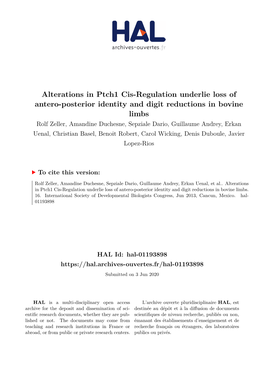 Alterations in Ptch1 Cis-Regulation Underlie Loss of Antero-Posterior