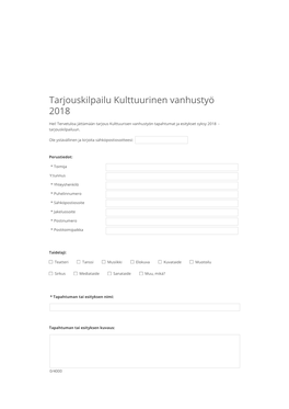 Tarjouskilpailu Kulttuurinen Vanhustyö 2018