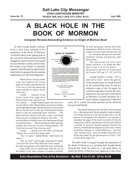 A BLACK HOLE in the BOOK of MORMON Computer Reveals Astounding Evidence on Origin of Mormon Book