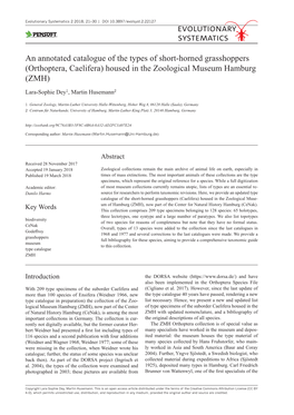 An Annotated Catalogue of the Types of Short-Horned Grasshoppers