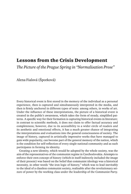 Lessons from the Crisis Development the Picture of the Prague Spring in “Normalisation Prose”